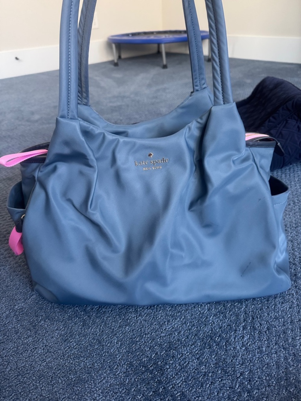 kate spade Slate Blue Tote / diaper bag with Pink Accents